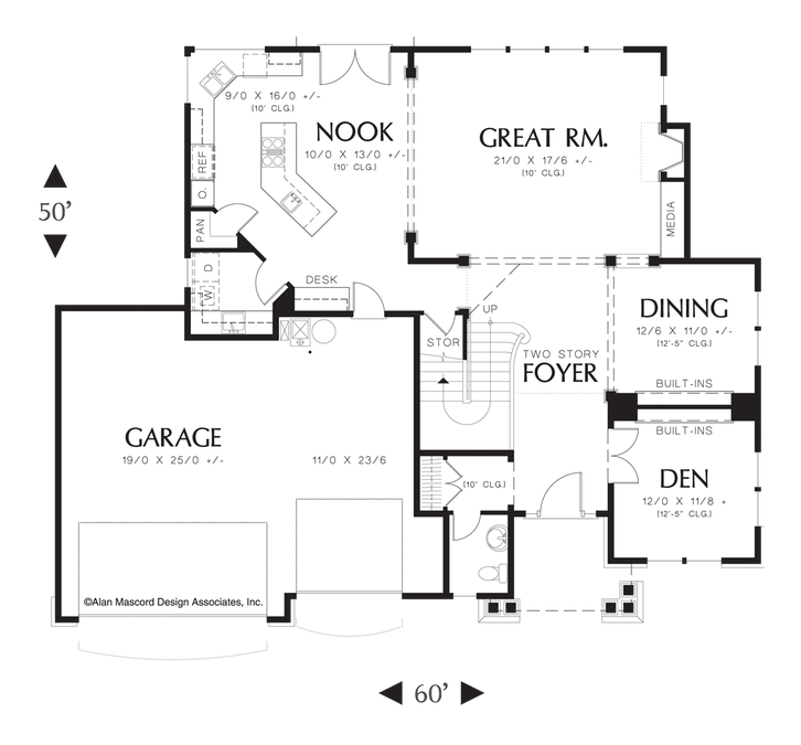 Main Floor Plan image for Mascord Hayes-Craftsman Plan with Double Doored Master-Main Floor Plan