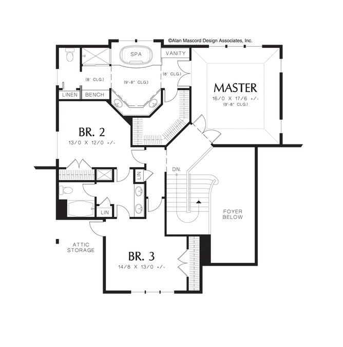 Upper Floor Plan image for Mascord Hayes-Craftsman Plan with Double Doored Master-Upper Floor Plan
