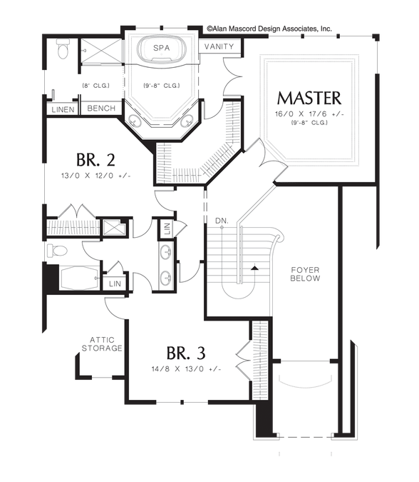 Upper Floor Plan image for Mascord Hallock-Grandeur Arched Entry and 3 Car Garage-Upper Floor Plan