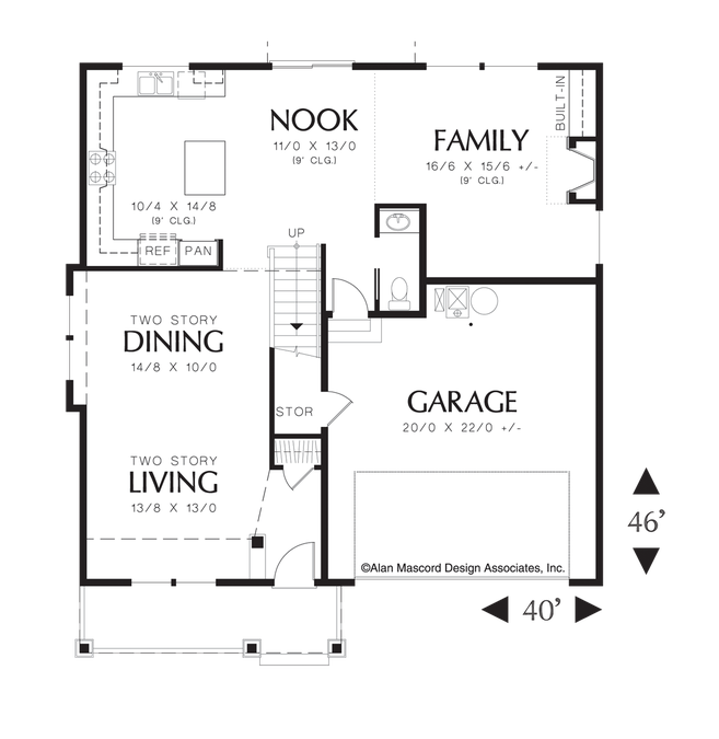 Main Floor Plan image for Mascord Afton-Rustic Facade with Modern Floor Plan-Main Floor Plan