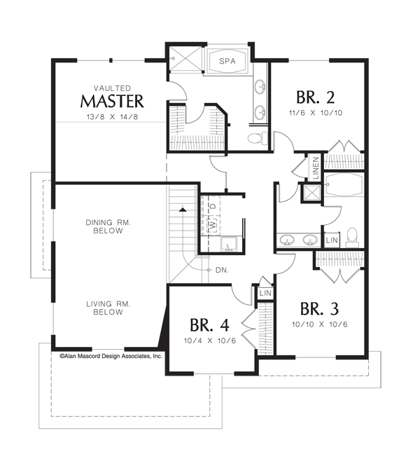 Upper Floor Plan image for Mascord Afton-Rustic Facade with Modern Floor Plan-Upper Floor Plan