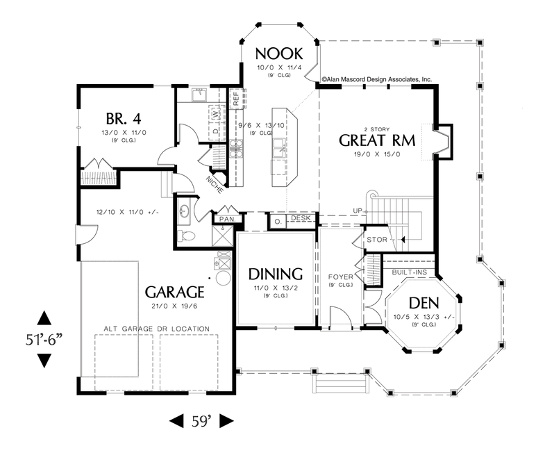 Main Floor Plan image for Mascord Kensington-Victorian Style Plan with Wrap-around Porch-Main Floor Plan