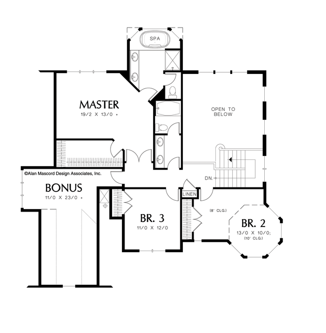 Upper Floor Plan image for Mascord Kensington-Victorian Style Plan with Wrap-around Porch-Upper Floor Plan