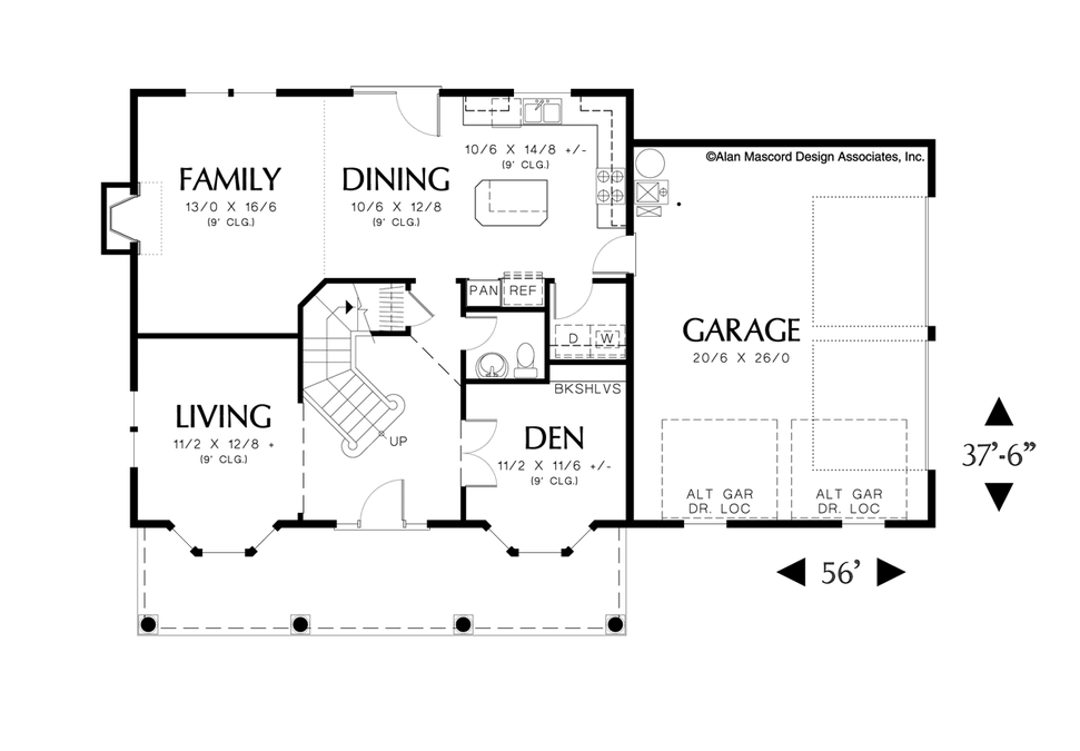Main Floor Plan image for Mascord Lawrence-Colonial Style Plan with Front or Side Garage-Main Floor Plan