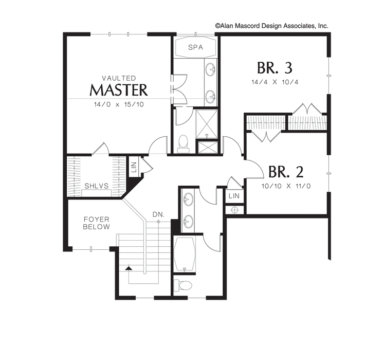Upper Floor Plan image for Mascord Lewiston-Craftsman Plan with Vaulted Ceilings-Upper Floor Plan
