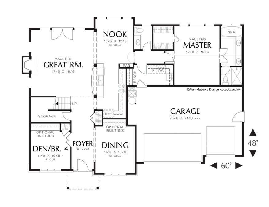 Main Floor Plan image for Mascord Norton-European Plan with Covered Entry and Loft Area-Main Floor Plan