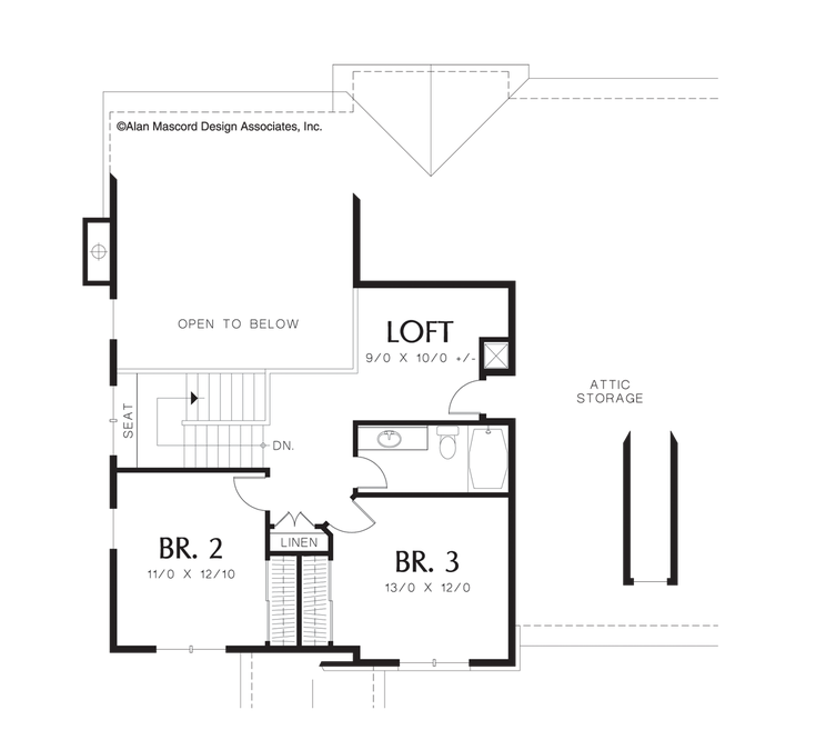 Upper Floor Plan image for Mascord Norton-European Plan with Covered Entry and Loft Area-Upper Floor Plan