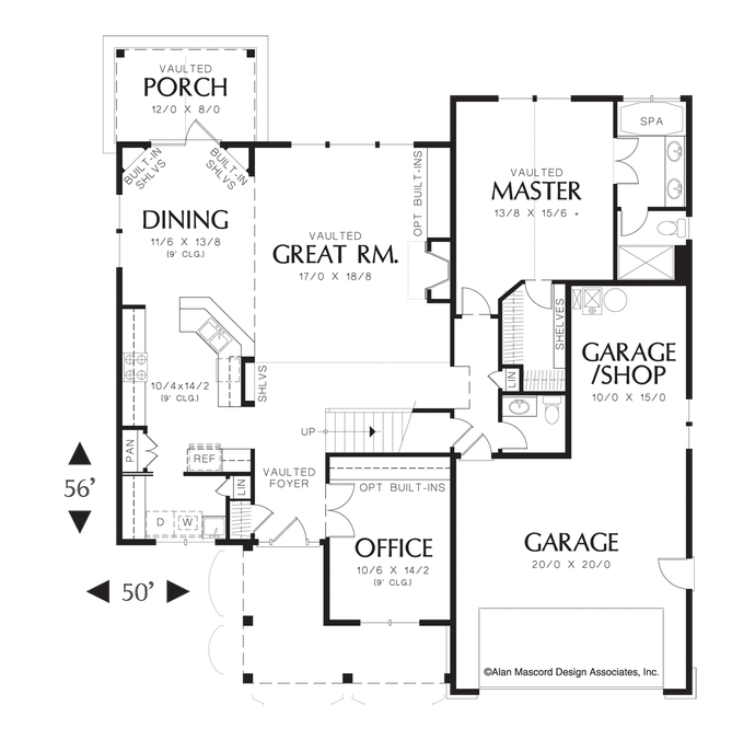 Main Floor Plan image for Mascord Hannah-Vaulted Great Room Open to Dining Area-Main Floor Plan