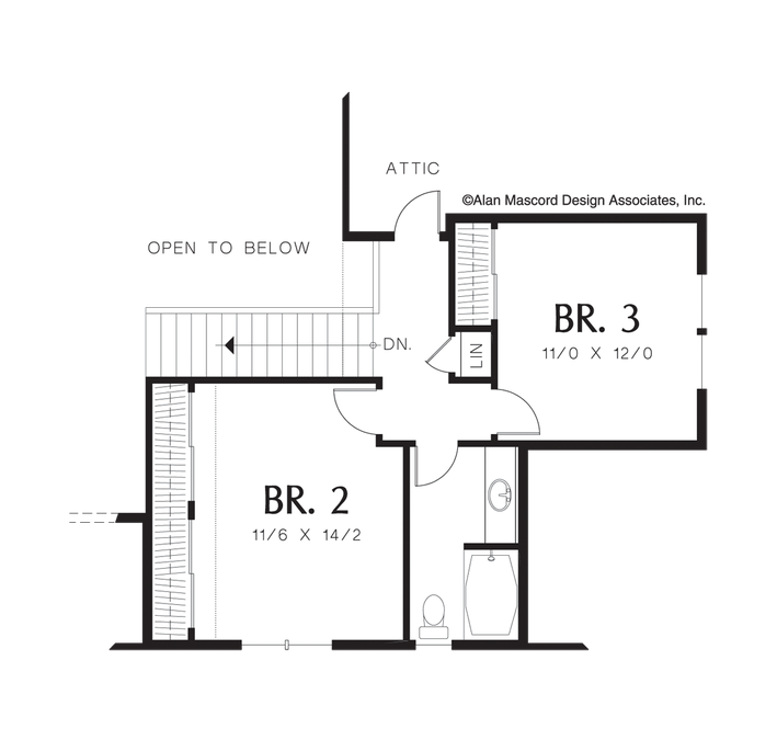Upper Floor Plan image for Mascord Hannah-Vaulted Great Room Open to Dining Area-Upper Floor Plan