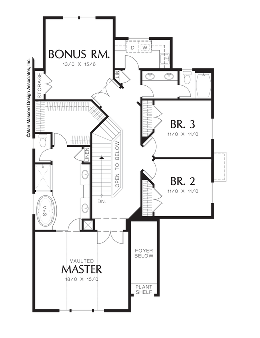Upper Floor Plan image for Mascord Webster-Spacious Flow for Narrow Lot Plan-Upper Floor Plan