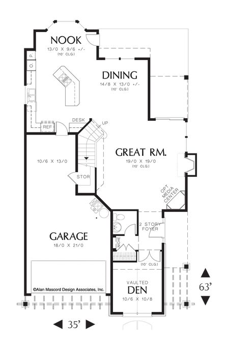 Main Floor Plan image for Mascord Wilton-Narrow Lot Plan with Two Story Foyer-Main Floor Plan