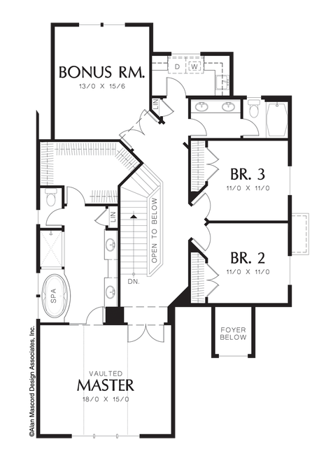 Upper Floor Plan image for Mascord Wilton-Narrow Lot Plan with Two Story Foyer-Upper Floor Plan