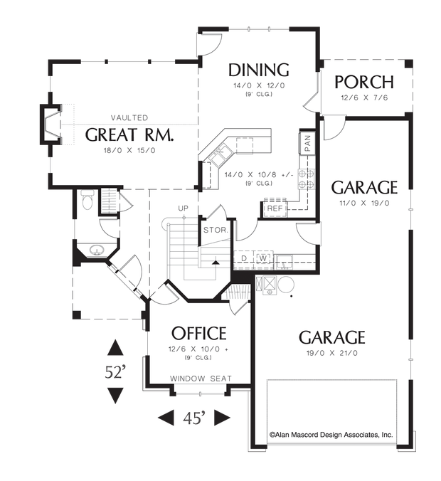 Main Floor Plan image for Mascord Kenesaw-3 Car Garage Plan with Angled Entry-Main Floor Plan