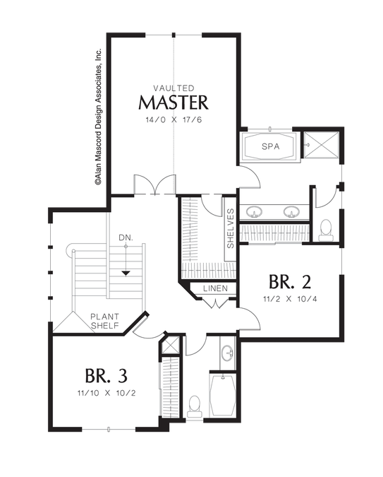 Upper Floor Plan image for Mascord Kenesaw-3 Car Garage Plan with Angled Entry-Upper Floor Plan