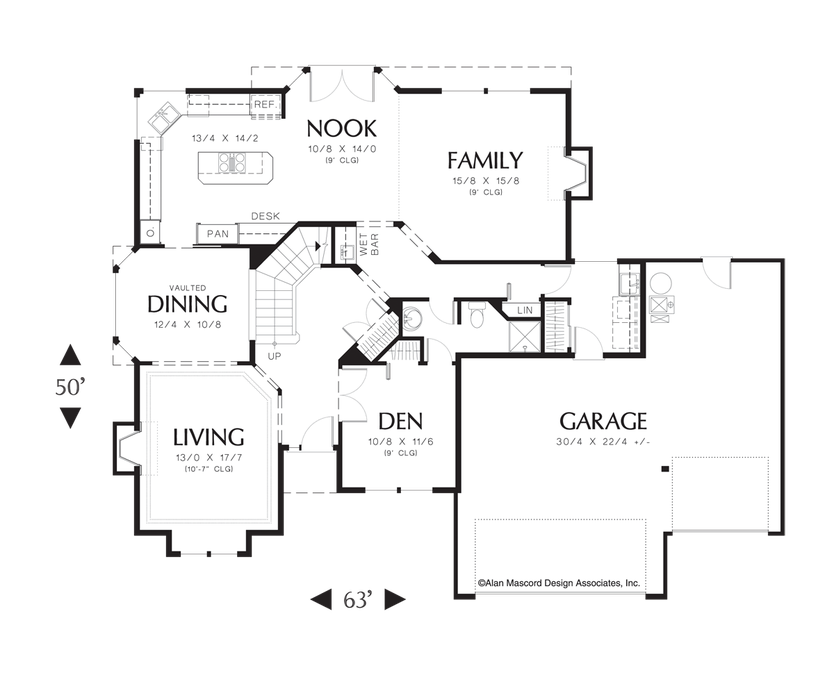 Main Floor Plan image for Mascord Duson-Contemporary Plan with Curved Staircase-Main Floor Plan