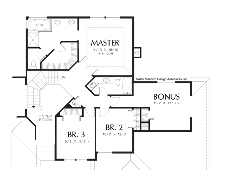 Upper Floor Plan image for Mascord Duson-Contemporary Plan with Curved Staircase-Upper Floor Plan
