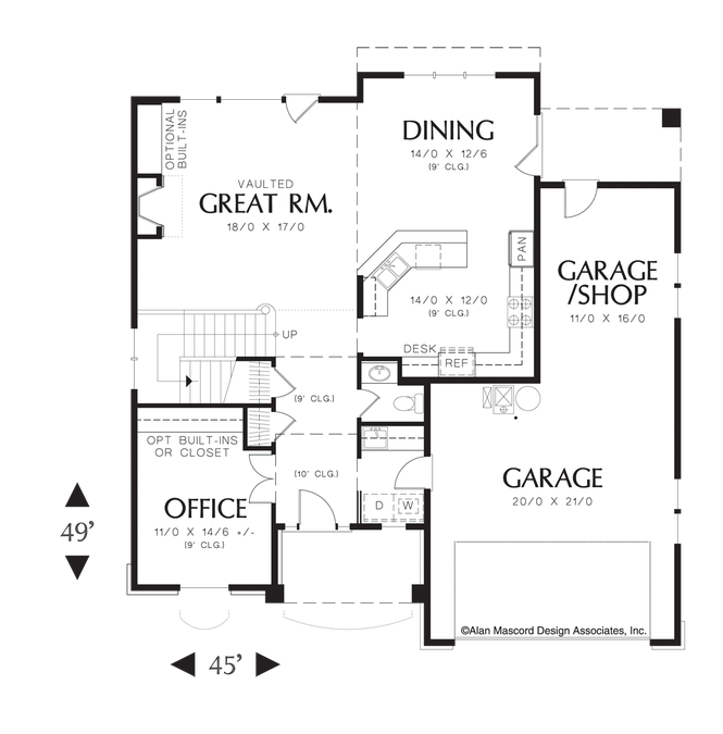 Main Floor Plan image for Mascord Landon-Cottage with Open Dining and Great Room-Main Floor Plan