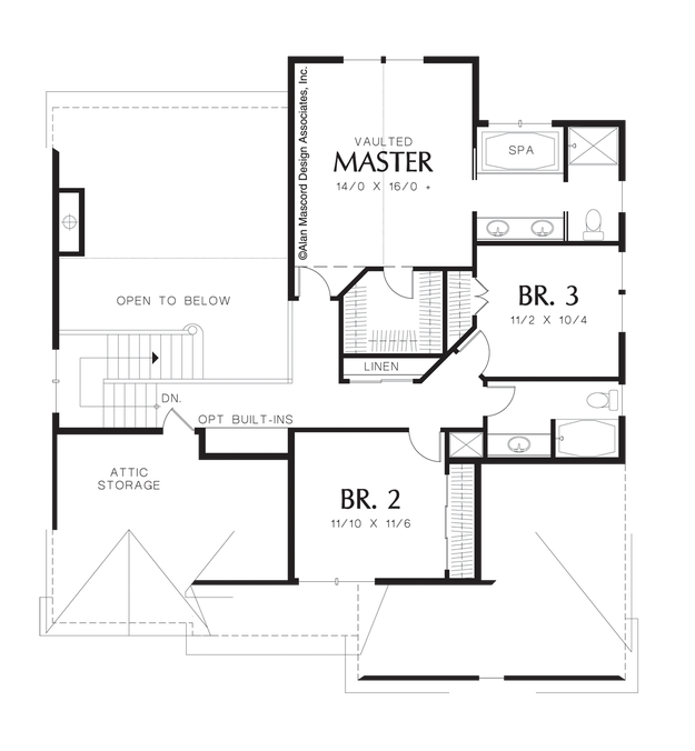 Upper Floor Plan image for Mascord Landon-Cottage with Open Dining and Great Room-Upper Floor Plan