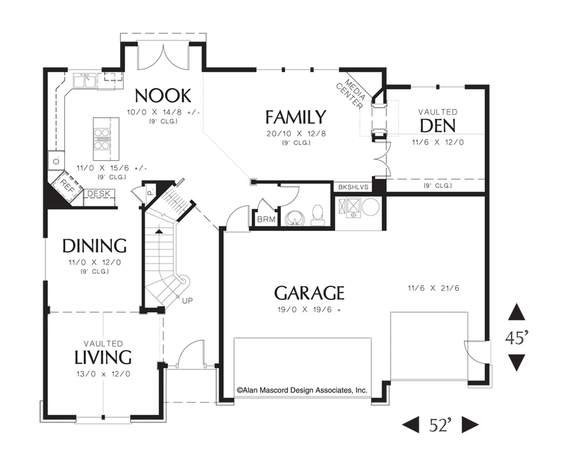 Main Floor Plan image for Mascord Brownsdale-Craftsman Plan with Tall Ceilings-Main Floor Plan