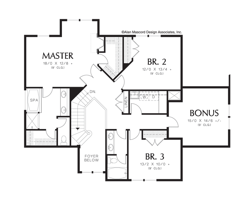 Upper Floor Plan image for Mascord Brownsdale-Craftsman Plan with Tall Ceilings-Upper Floor Plan