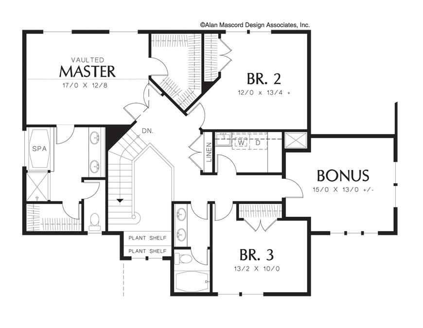 Upper Floor Plan image for Mascord Bakersfield-Craftsman Plan Laundry on 2nd Floor-Upper Floor Plan