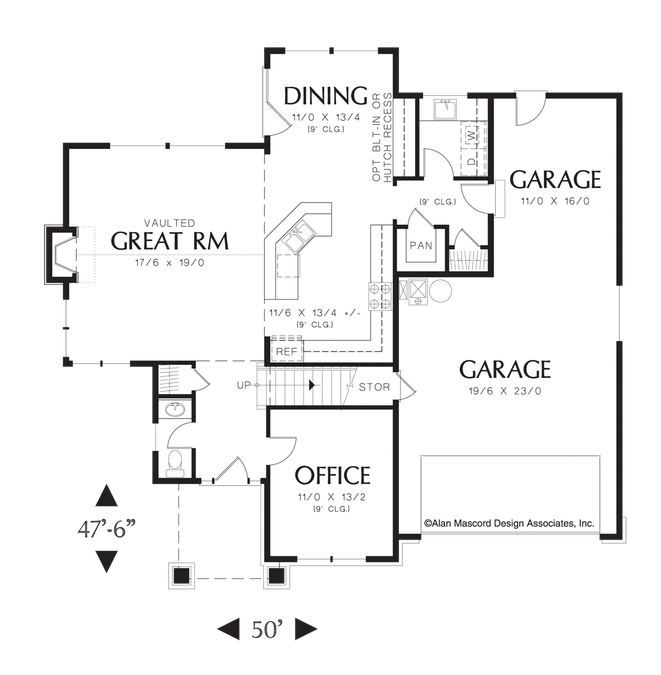 Main Floor Plan image for Mascord Morrison-Craftsman Plan with 3 Car Garage and Walk-in Pantry-Main Floor Plan