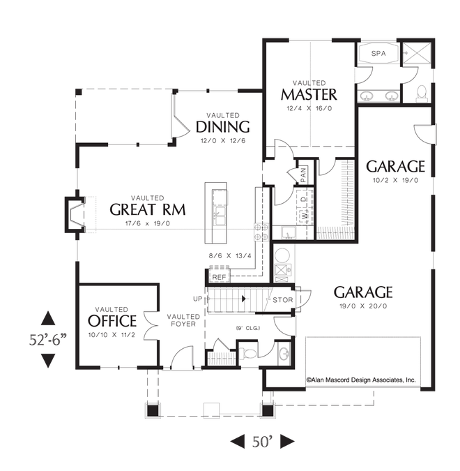 Main Floor Plan image for Mascord Roland-Vaulted Living Space in Craftsman Design-Main Floor Plan