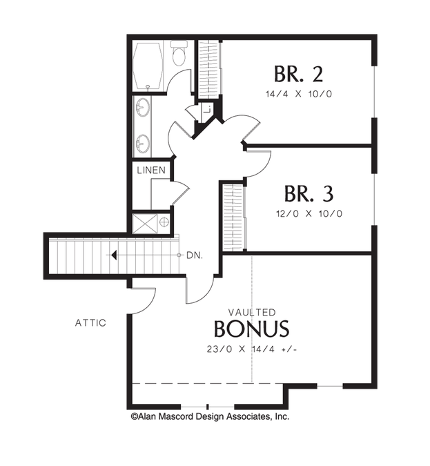 Upper Floor Plan image for Mascord Roland-Vaulted Living Space in Craftsman Design-Upper Floor Plan