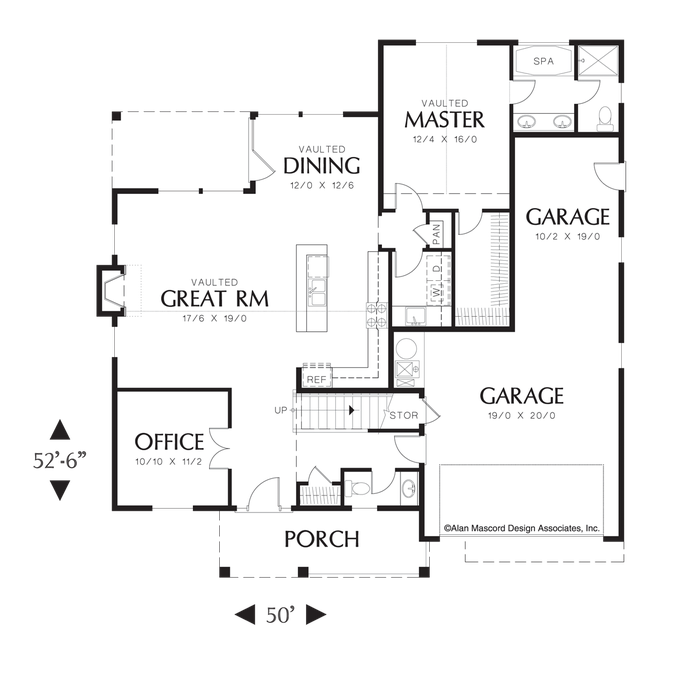 Main Floor Plan image for Mascord Treynor-Craftsman Plan with Master Suite and Office on Main-Main Floor Plan
