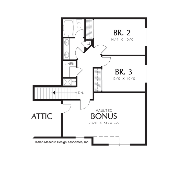 Upper Floor Plan image for Mascord Treynor-Craftsman Plan with Master Suite and Office on Main-Upper Floor Plan