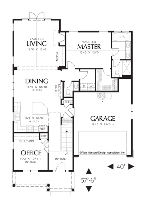 Main Floor Plan image for Mascord Seneca-French Cottage with Built-in Media Center-Main Floor Plan