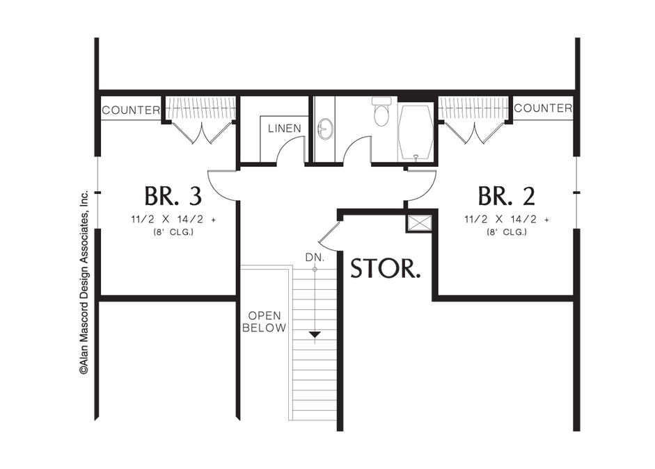 Upper Floor Plan image for Mascord Seneca-French Cottage with Built-in Media Center-Upper Floor Plan