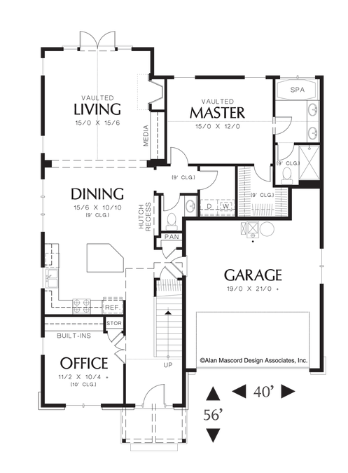 Main Floor Plan image for Mascord Drake-Quaint and Functional 3 Bedroom European Cottage-Main Floor Plan