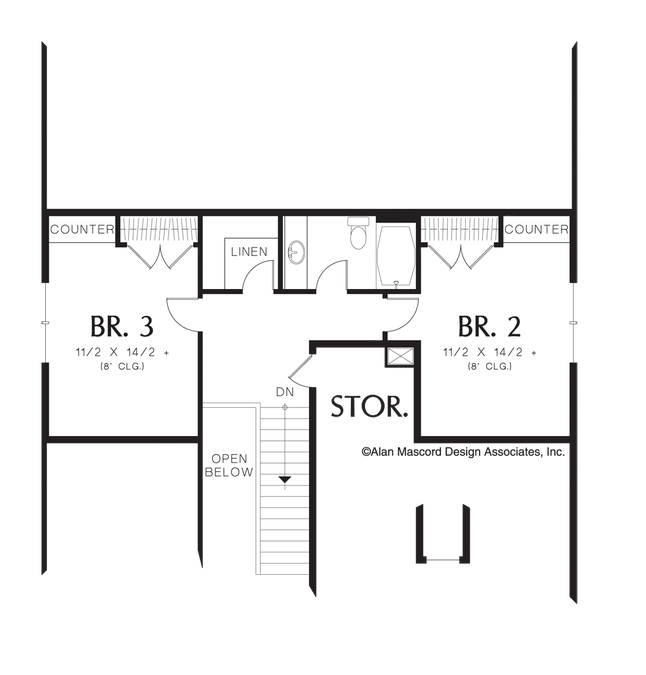 Upper Floor Plan image for Mascord Drake-Quaint and Functional 3 Bedroom European Cottage-Upper Floor Plan