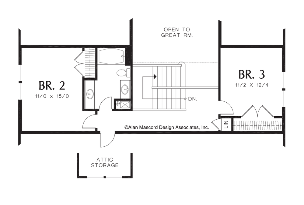 Upper Floor Plan image for Mascord Ackley-Cozy European Cottage Plan with Deluxe Master Suite-Upper Floor Plan