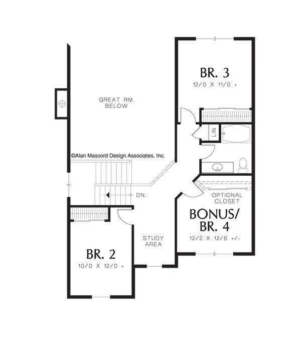 Upper Floor Plan image for Mascord Dellwood-4 Bedroom American Farmhouse Style Plan-Upper Floor Plan