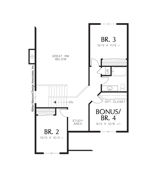 Upper Floor Plan image for Mascord Barlow-Main Floor Master with Easy Living Floor Plan-Upper Floor Plan