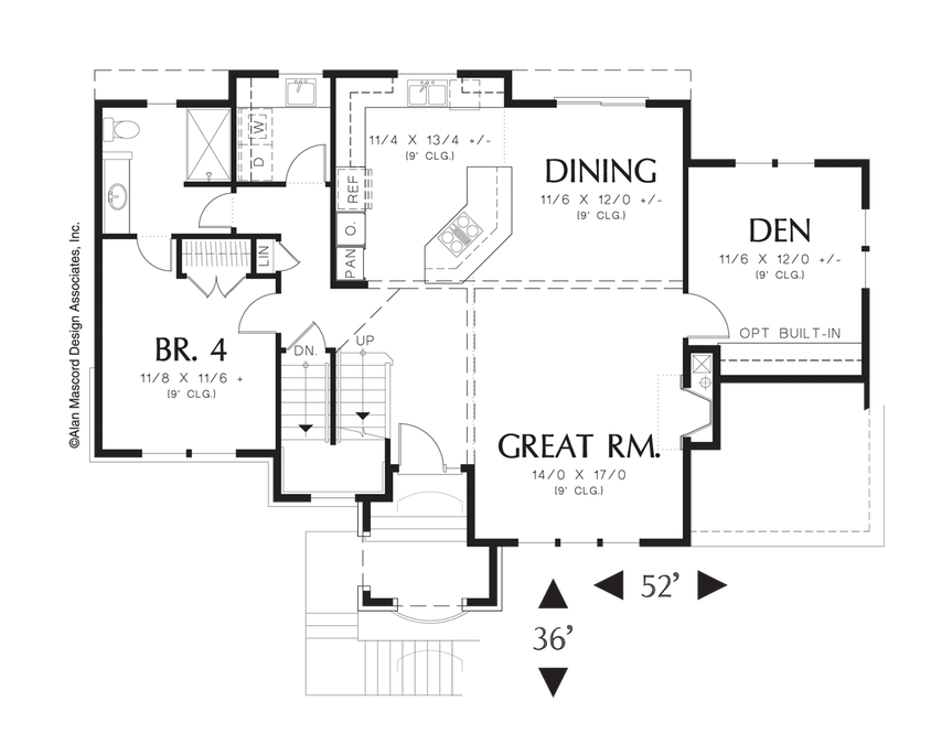 Main Floor Plan image for Mascord Kingsley-Hillside Plan with Garage Under-Main Floor Plan