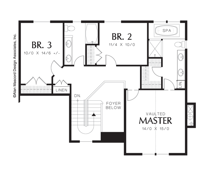 Upper Floor Plan image for Mascord Kingsley-Hillside Plan with Garage Under-Upper Floor Plan