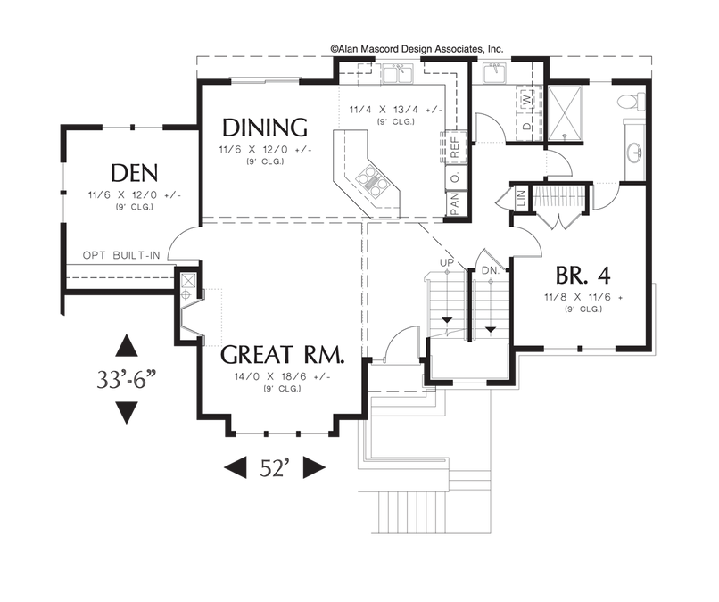 Main Floor Plan image for Mascord Hillview-Traditional Sloping Lot Plan with Gourmet Kitchen-Main Floor Plan