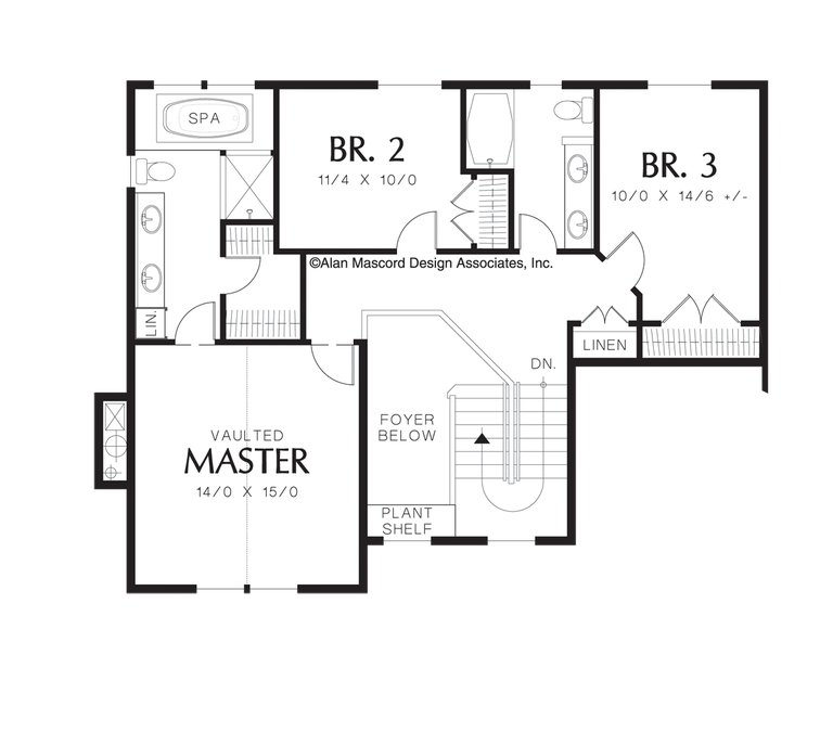 Upper Floor Plan image for Mascord Hillview-Traditional Sloping Lot Plan with Gourmet Kitchen-Upper Floor Plan