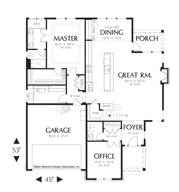 Main Floor Plan image for Mascord Sentinel-French Cottage with Open Kitchen and Great Room-Main Floor Plan
