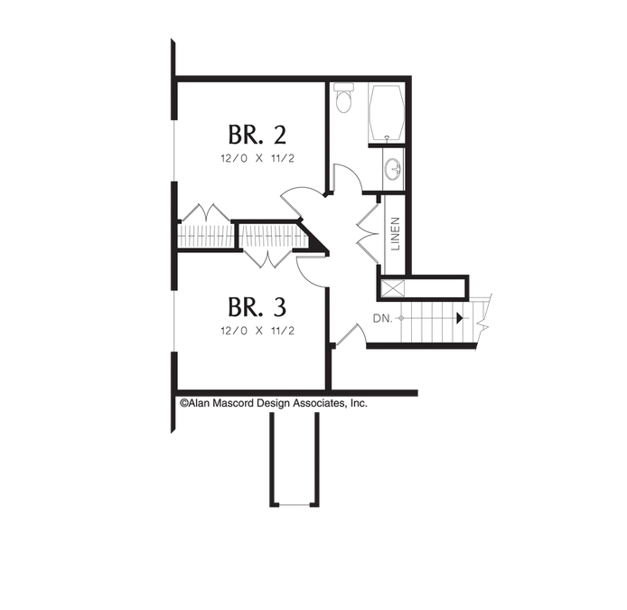 Upper Floor Plan image for Mascord Sentinel-French Cottage with Open Kitchen and Great Room-Upper Floor Plan