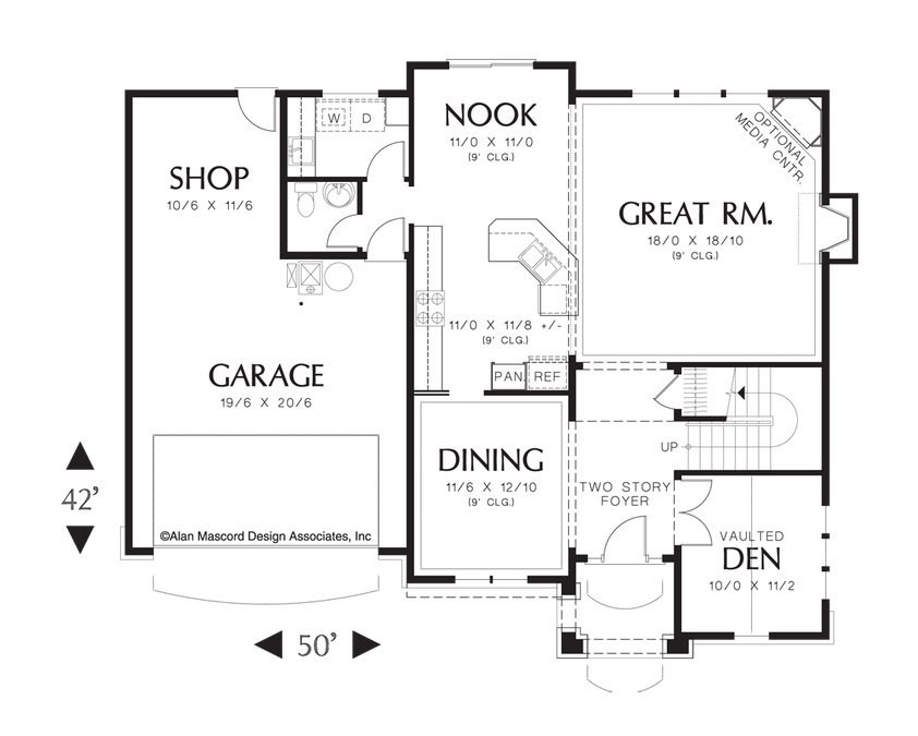 Main Floor Plan image for Mascord Dearborn-Attractive and Cozy European Cottage Plan-Main Floor Plan
