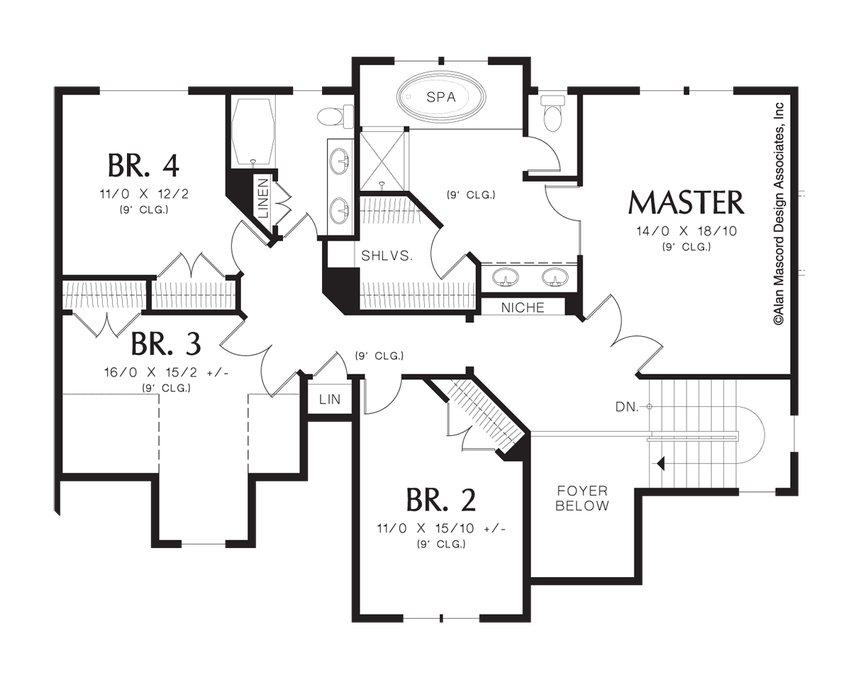 Upper Floor Plan image for Mascord Dearborn-Attractive and Cozy European Cottage Plan-Upper Floor Plan