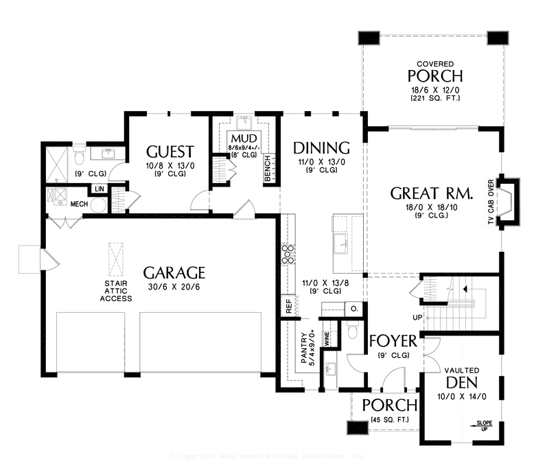 Main Floor Plan image for Mascord Dunnison-Scandinavian Contemporary Farmhouse-Main Floor Plan