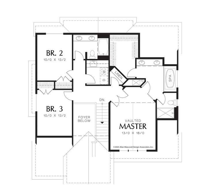 Upper Floor Plan image for Mascord Norwood-European Cottage plan with Island in Kitchen-Upper Floor Plan