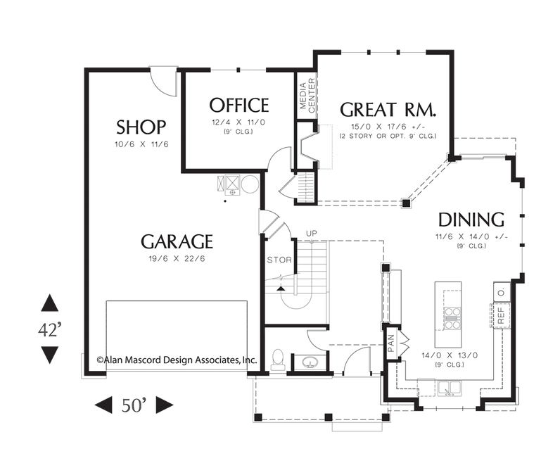 Main Floor Plan image for Mascord Montgomery-Traditional Plan with Laundry on Upper Level-Main Floor Plan