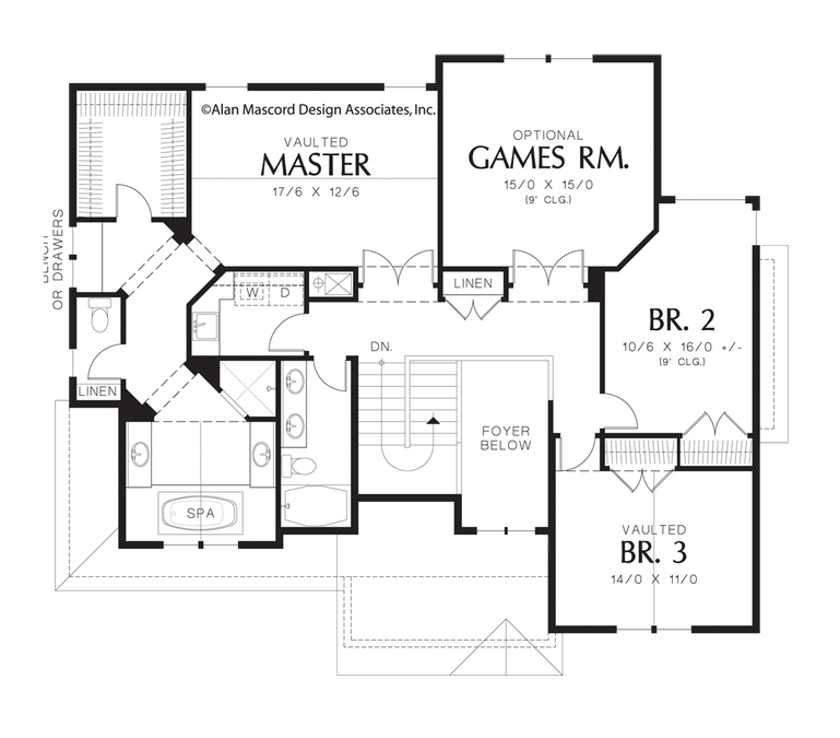 Upper Floor Plan image for Mascord Montgomery-Traditional Plan with Laundry on Upper Level-Upper Floor Plan