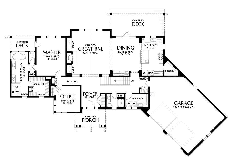 Main Floor Plan image for Mascord Blythewood-A Craftsman Home Designed for Outdoor Fun-Main Floor Plan